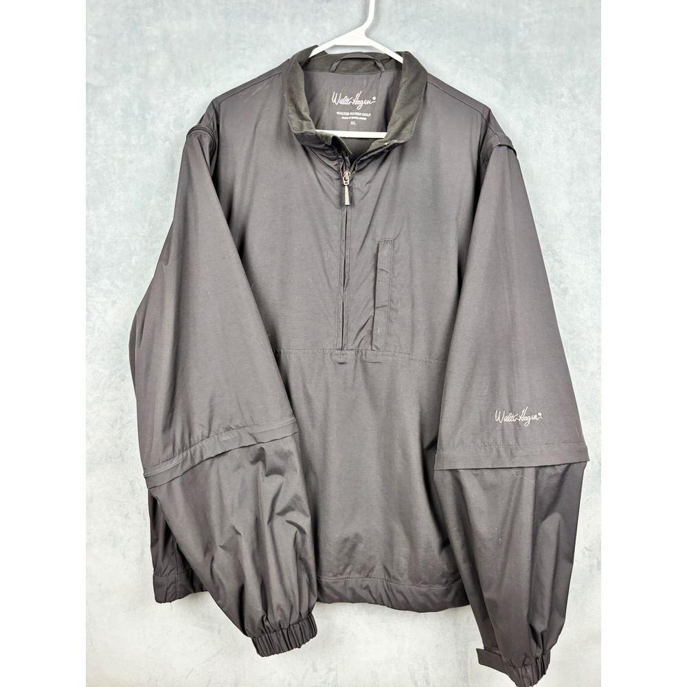 Walter Hagen Golf Jacket Mens XL Black Convertible Zip Off Sleeve Windbreaker